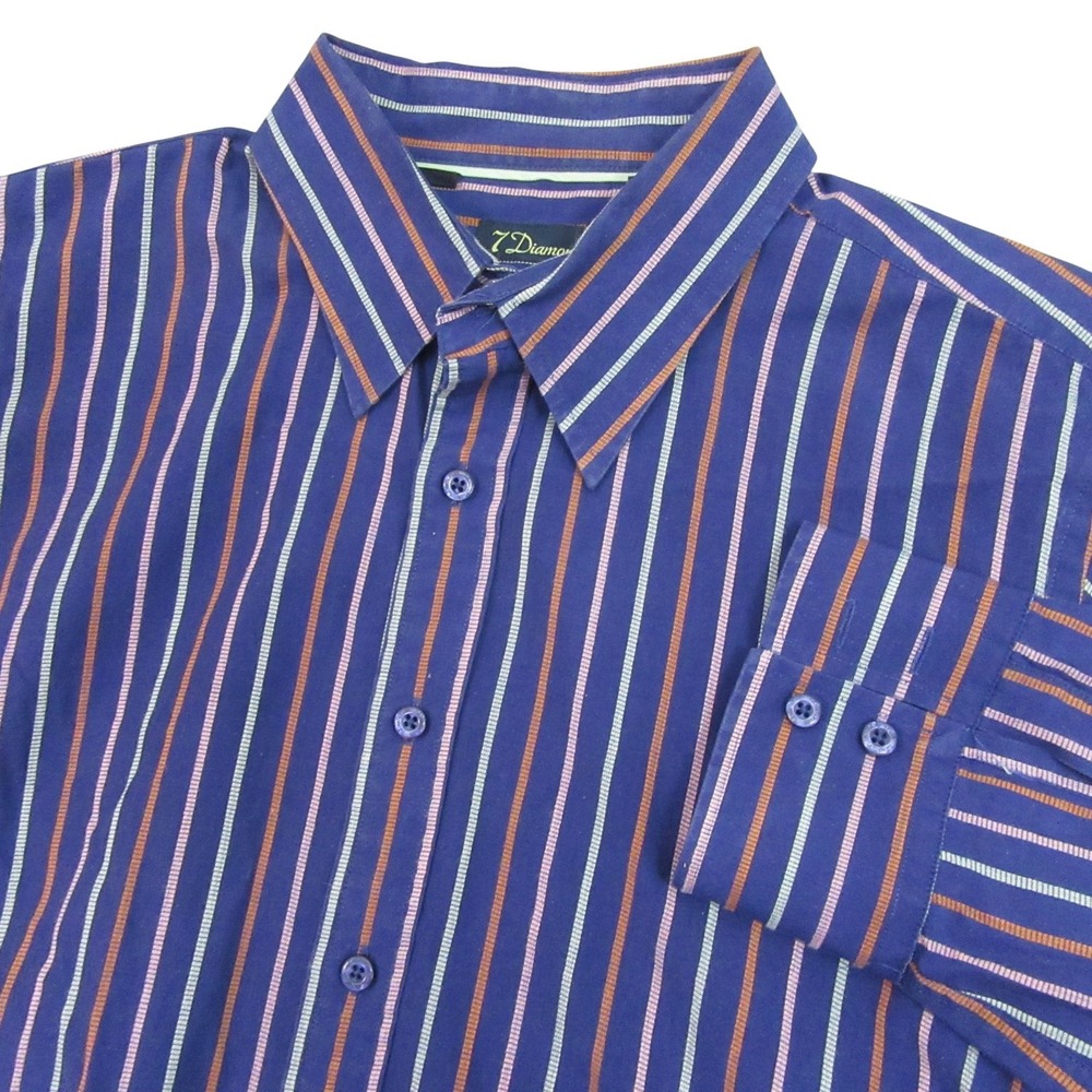 7 Diamonds Mens Striped Dress Shirt Long Sleeve Button Down L Blue Multi Color